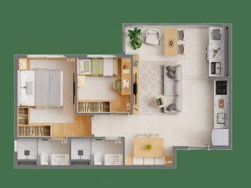 Planta de 46m (2 dormitrios com sute)